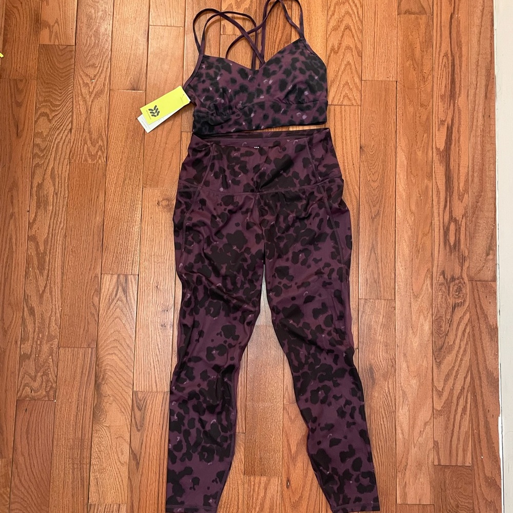NWT All In Motion Purple & Black Cheetah Workout Set Sports Bra & Leggings